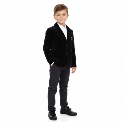 Little Parni Signature Black Velour Blazer – Luxury Kids' Jacket