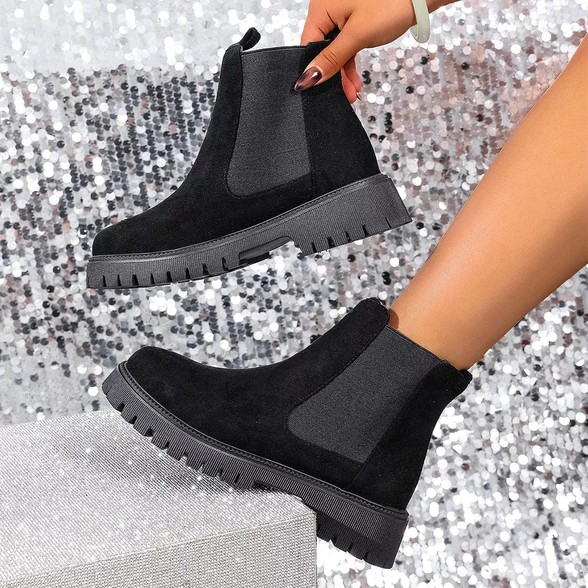 Elastic Side Panels Ankle Boots