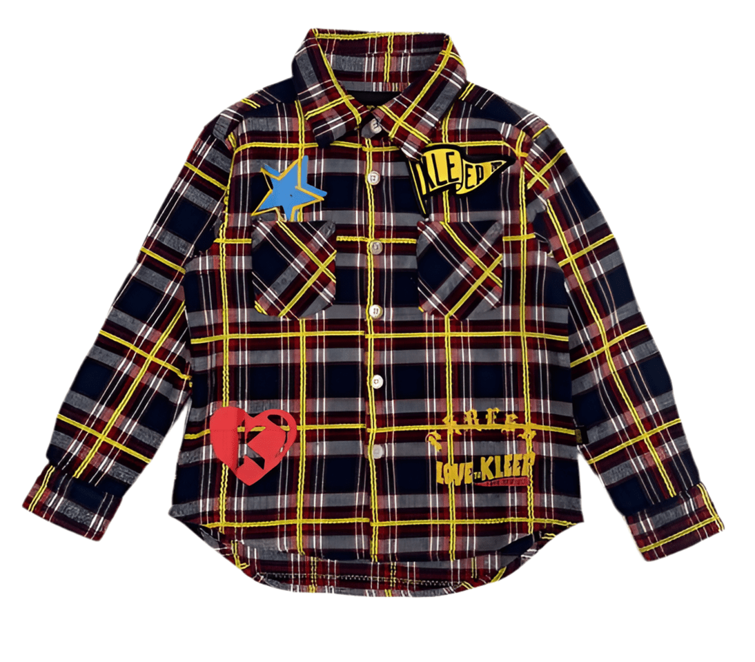 NOVA Kid's Premium Mid-weight Flannel Shirt With Heavy Embroidery Works, Patch Work & Print Effects