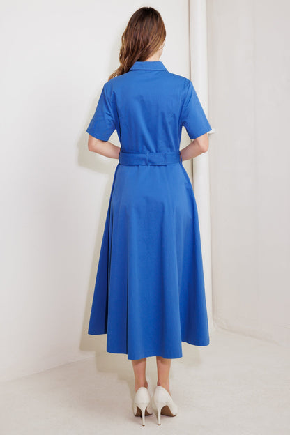 LUXE LIVING BLUE WOVEN MIDI DRESS