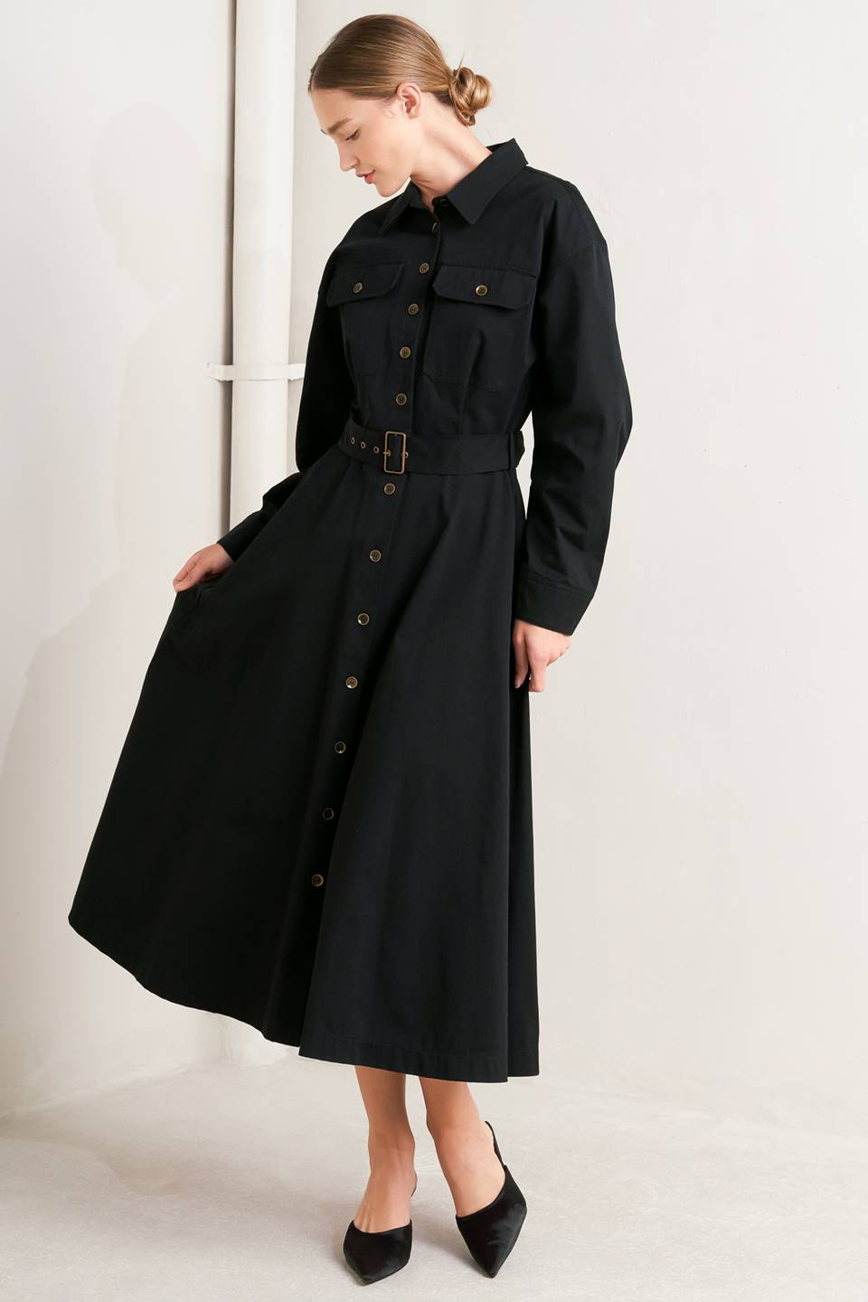 CHARMING DECISION WOVEN MIDI DRESS