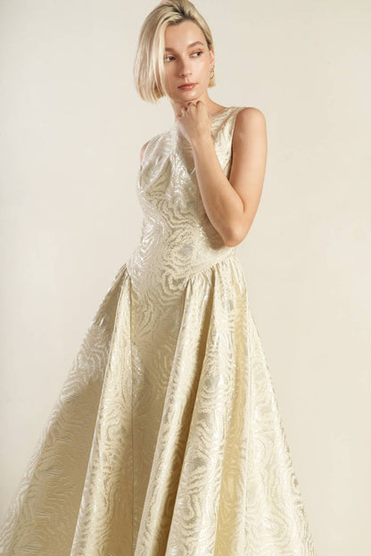 CHECK YOURSELF CHAMPAGNE WOVEN MIDI DRESS