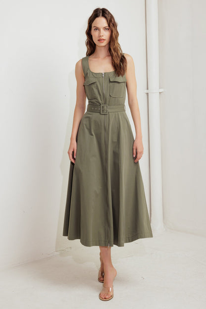 OLIVE GROVE WOVEN MIDI DRESS