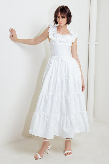 SWEETHEART TIERED ROMANCE WOVEN MIDI DRESS