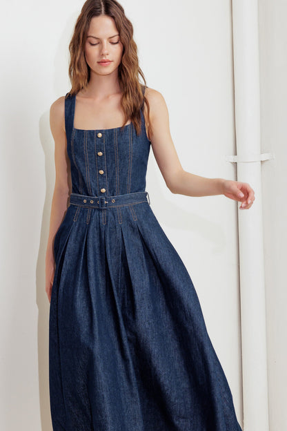 MOONLIGHT SERENADE DENIM MIDI DRESS