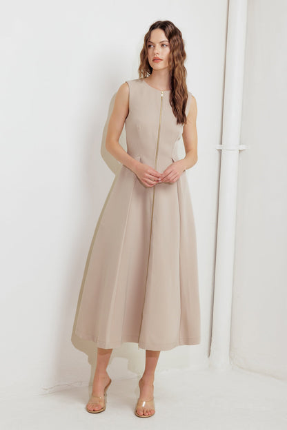 ZIP & FLOW WOVEN MIDI DRESS