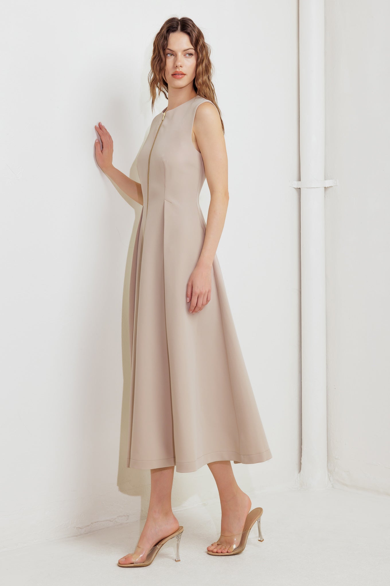 ZIP & FLOW WOVEN MIDI DRESS