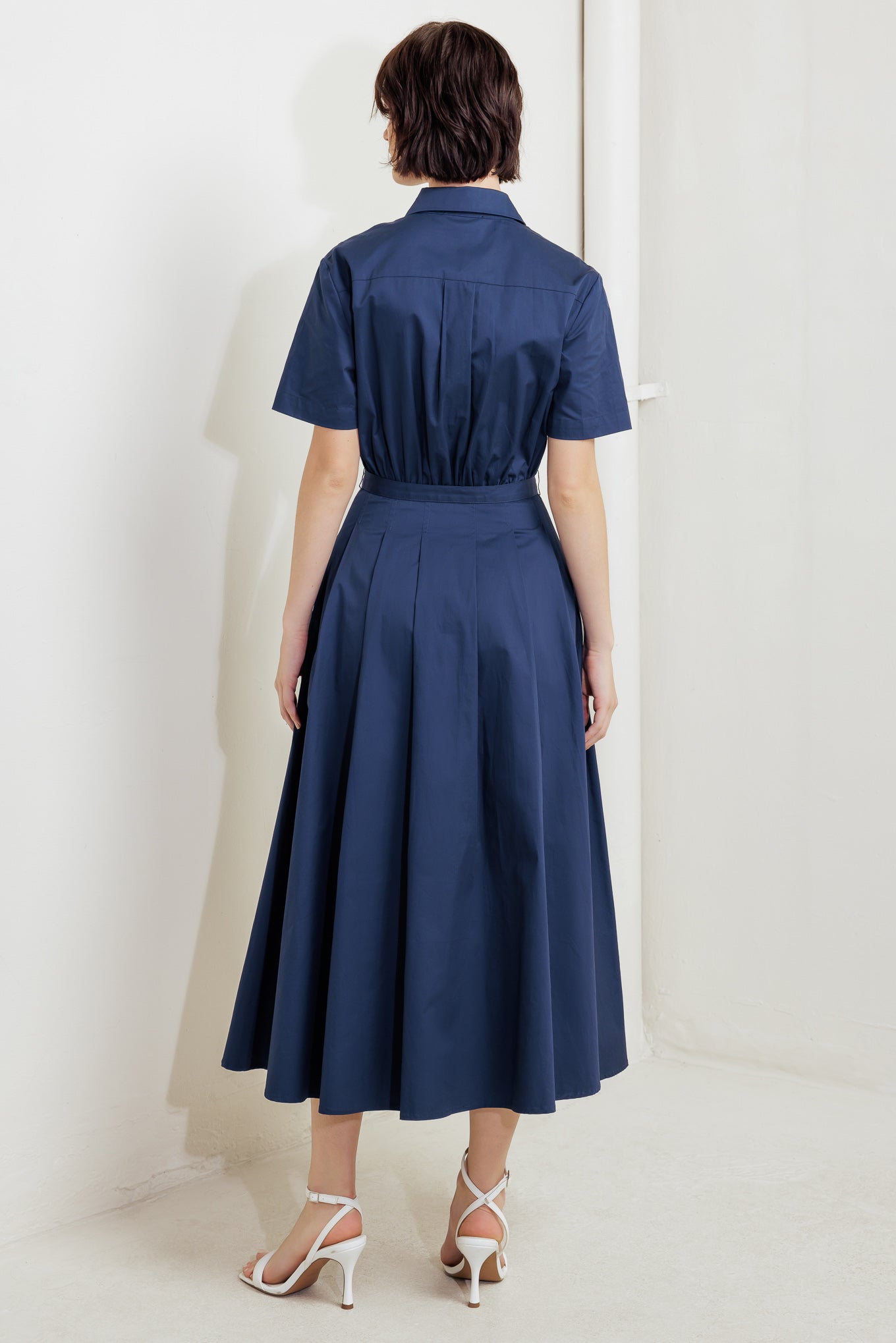 CINCHED COUTURE WOVEN MIDI DRESS