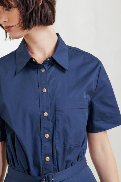 CINCHED COUTURE WOVEN MIDI DRESS