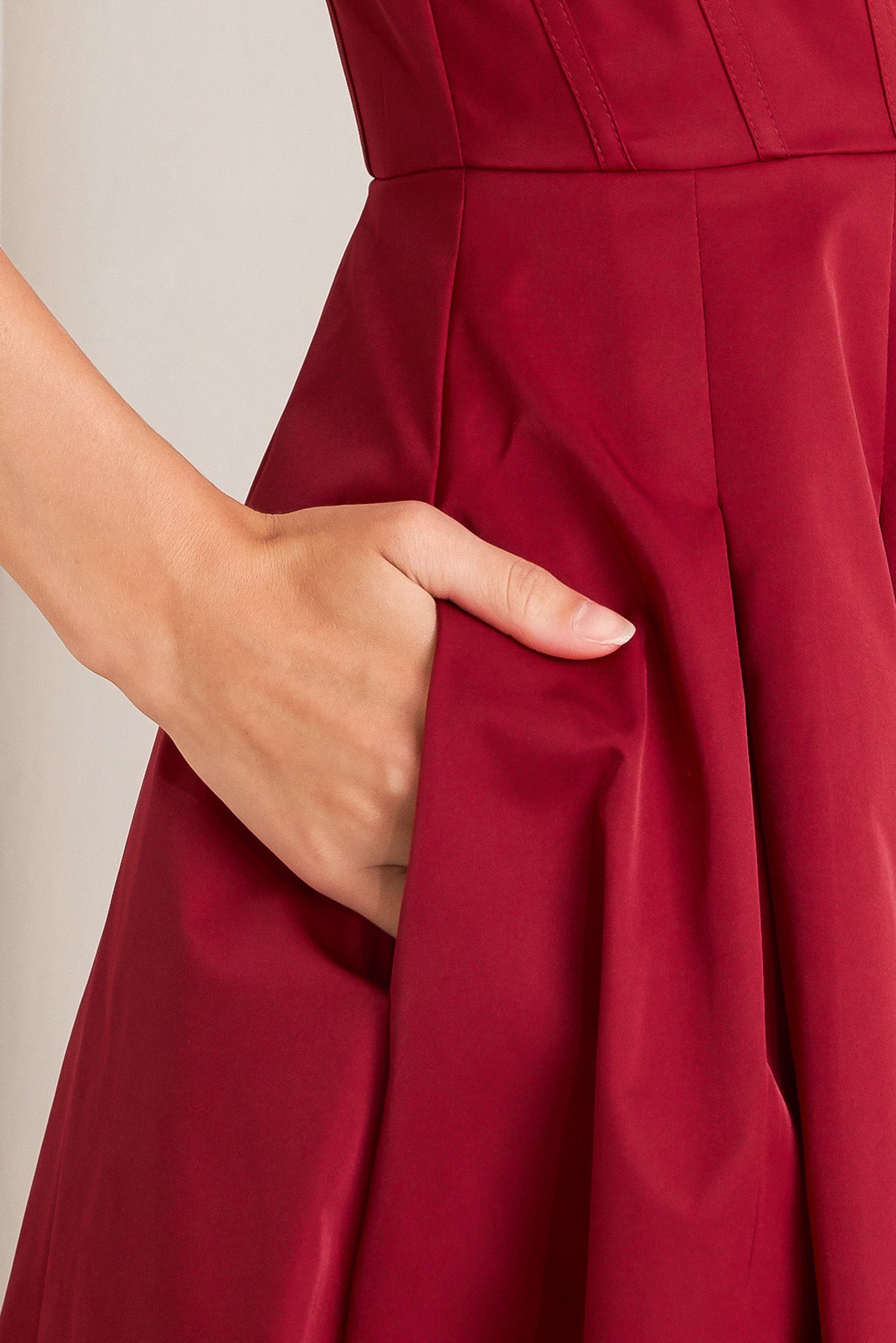 CRIMSON TWIRL WOVEN MIDI DRESS