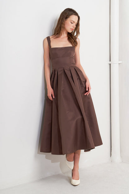 CHOCOLATE SYMPHONY WOVEN MIDI DRESS
