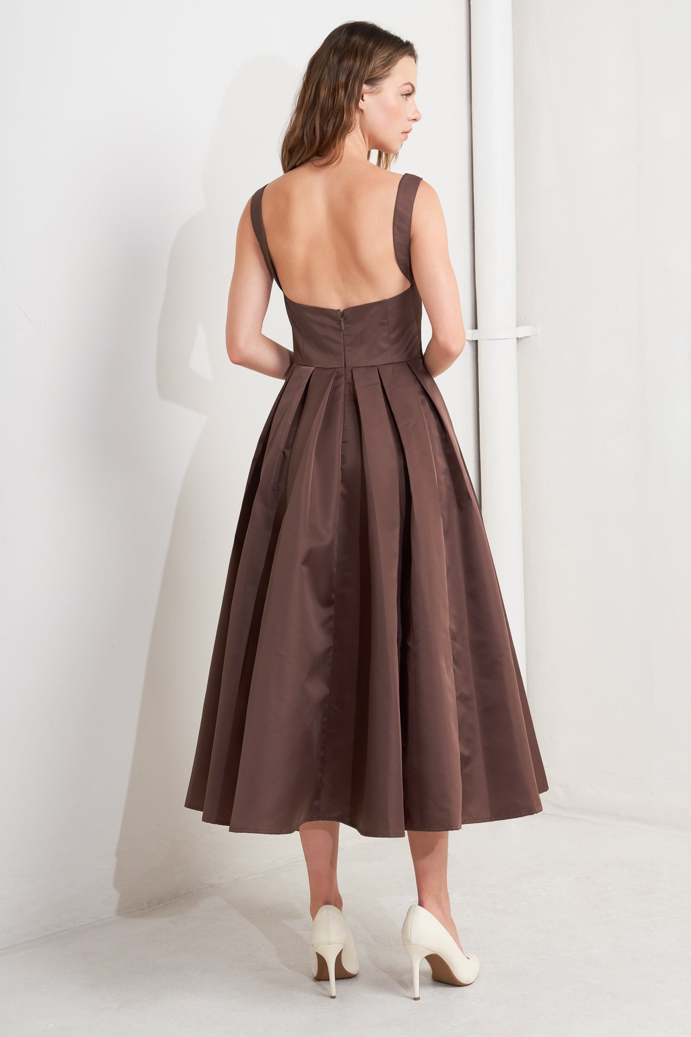 CHOCOLATE SYMPHONY WOVEN MIDI DRESS