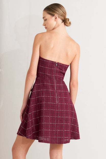 TWEED DOLL WINE WOVEN MINI DRESS