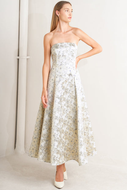 PASTEL BLOOM WOVEN JACQUARD MIDI DRESS