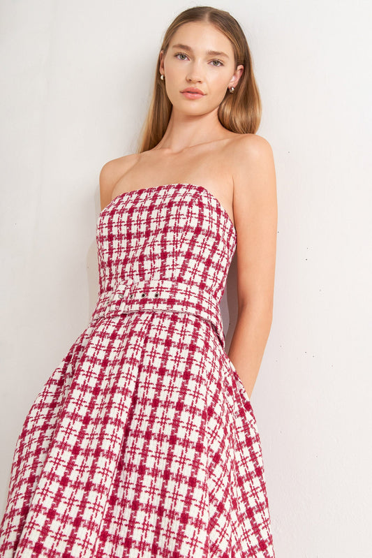 CHERRY CHECK TWEED MINI DRESS