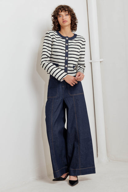 BONJOUR STRIPE WOVEN CROP JACKET