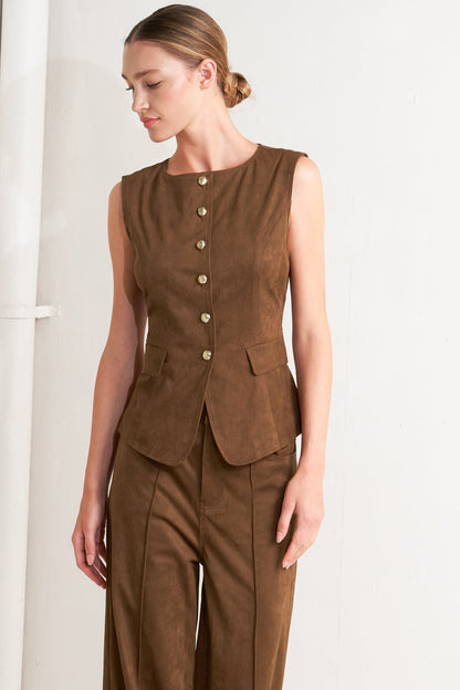 BROWN SUGAR FAUX SUEDE VEST