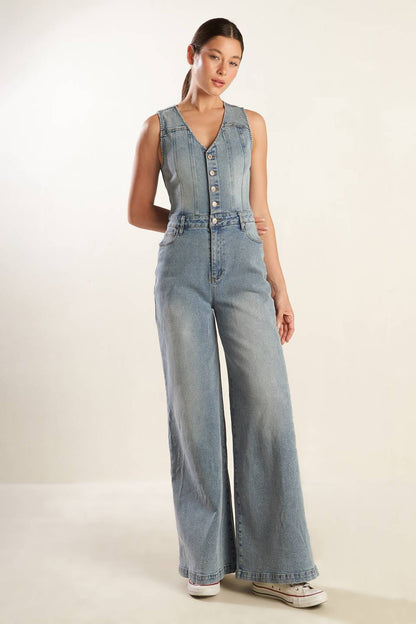 WALK WITH ME DENIM JUMPSUIT