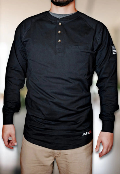 FR 3-Button Henley Shirt - Black