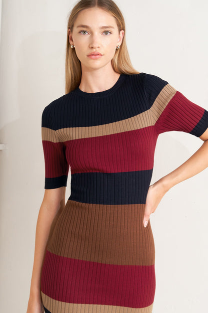 FALL RHYTHM COLOR BLOCKED MIDI SWEATER DRESS