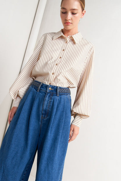 PINSTRIPE CHIC WOVEN TOP