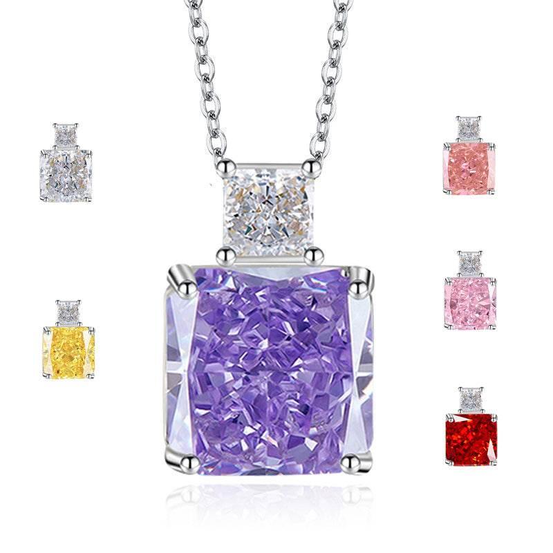 Multicolor Ice Flower Cut CZ Dual Cushion Pendant Necklace, 12*12mm 5A Cubic Zirconia, Dainty Luxe Pendant