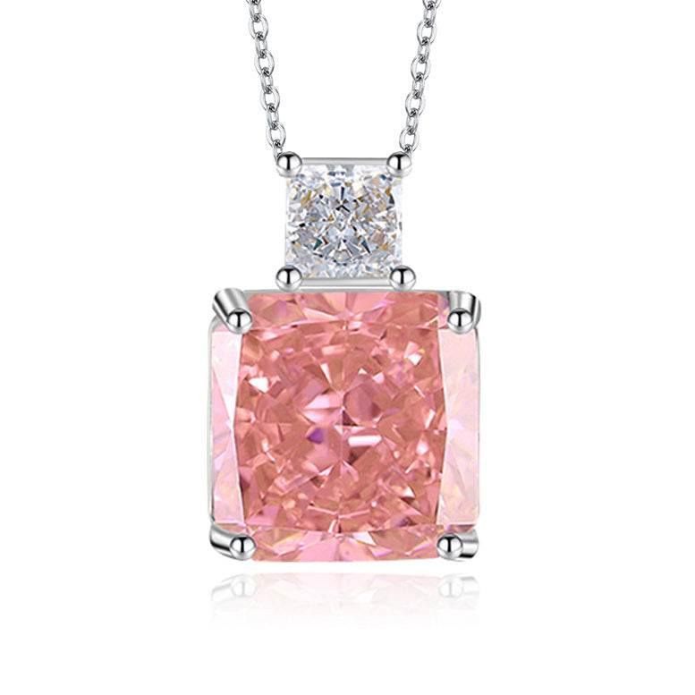 Multicolor Ice Flower Cut CZ Dual Cushion Pendant Necklace, 12*12mm 5A Cubic Zirconia, Dainty Luxe Pendant