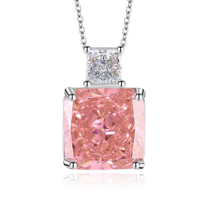 Multicolor Ice Flower Cut CZ Dual Cushion Pendant Necklace, 12*12mm 5A Cubic Zirconia, Dainty Luxe Pendant
