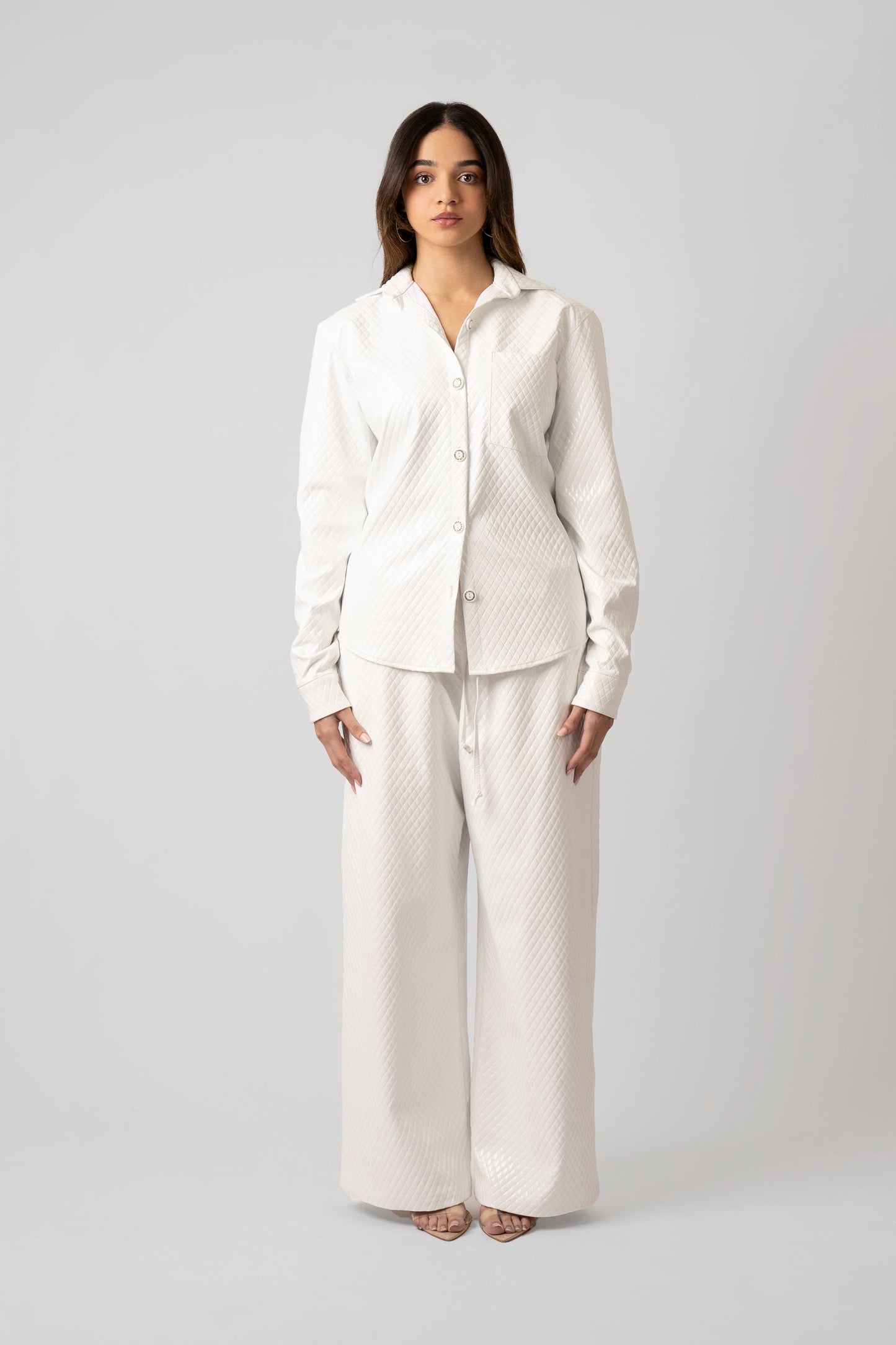 Celeste Vegan Quilted Leather Button-Up