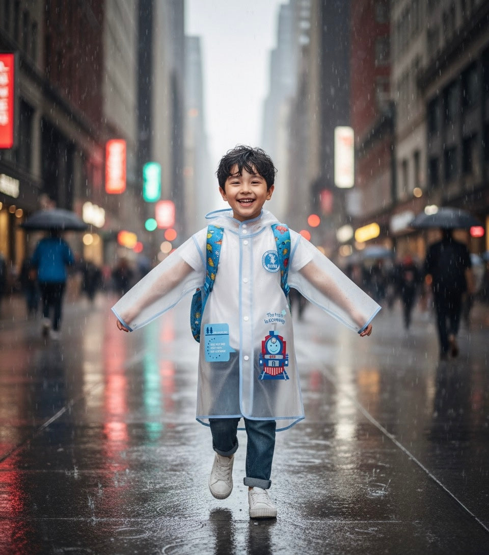 Kids' Hooded Waterproof Raincoat- Lightweight & Durable