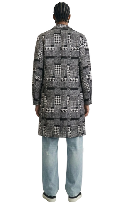 Neo black and white houndstooth pattern Wool Coat Jacket