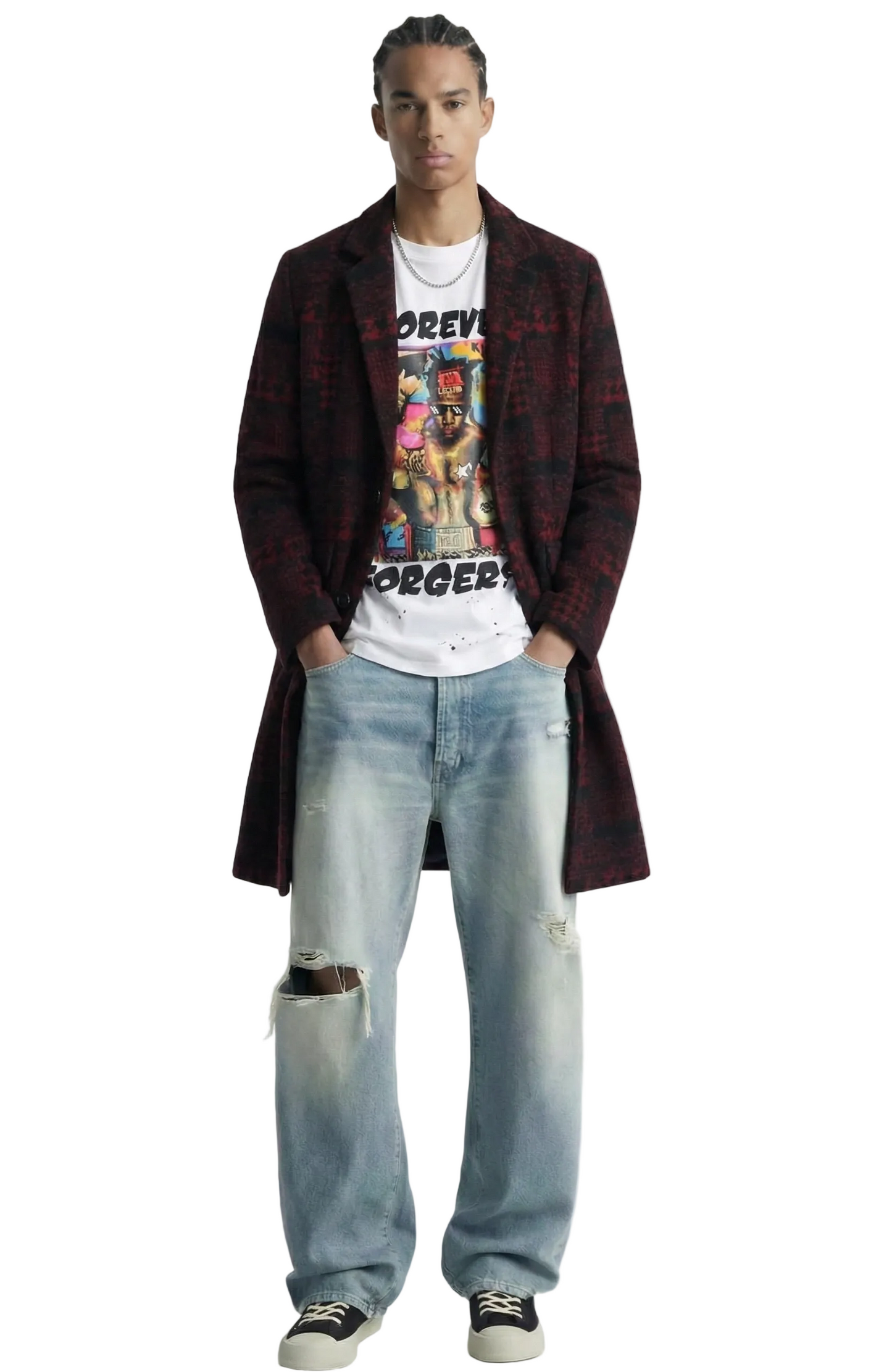 Kearny black and burgundy houndstooth pattern Wool Coat Jacket