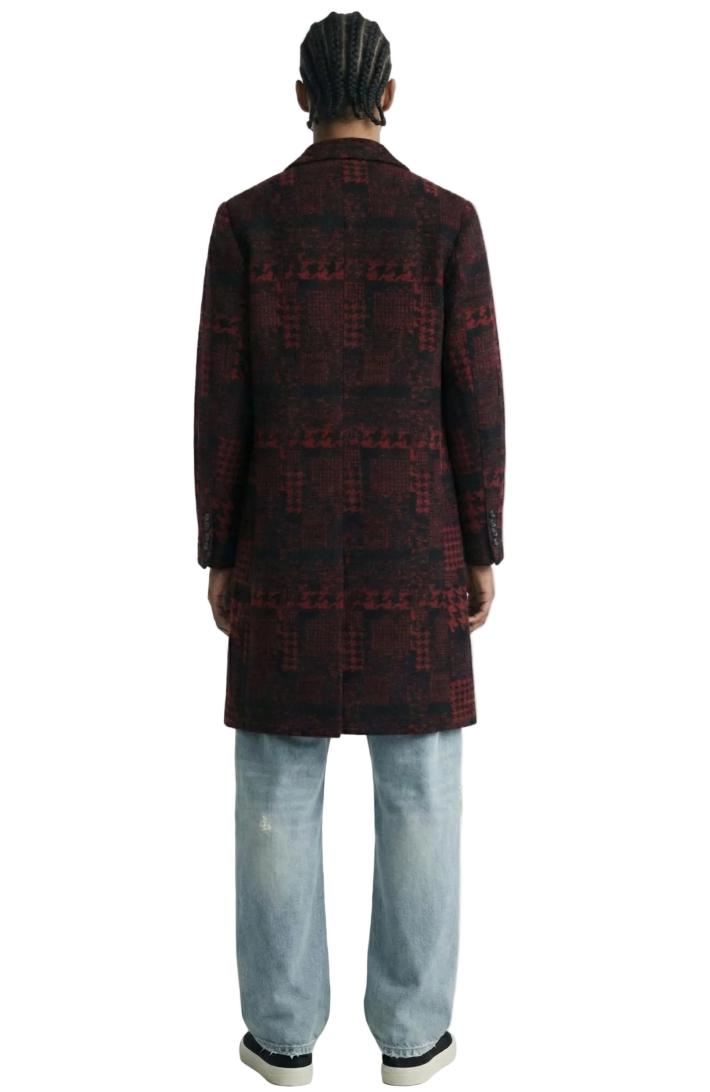 Kearny black and burgundy houndstooth pattern Wool Coat Jacket