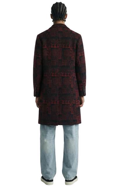 Kearny black and burgundy houndstooth pattern Wool Coat Jacket
