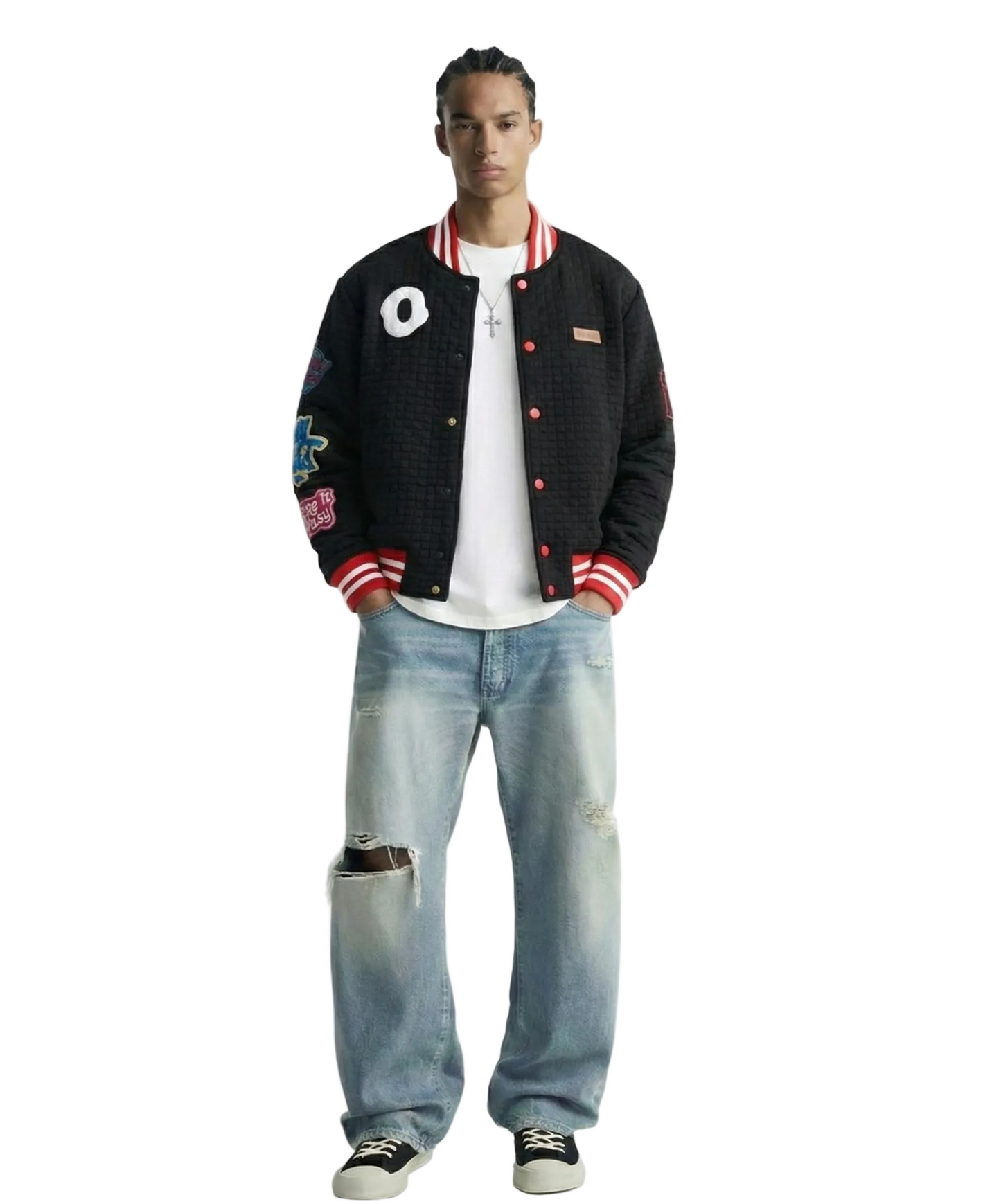 KUROI Waffle Square Pattern Jacket with patches