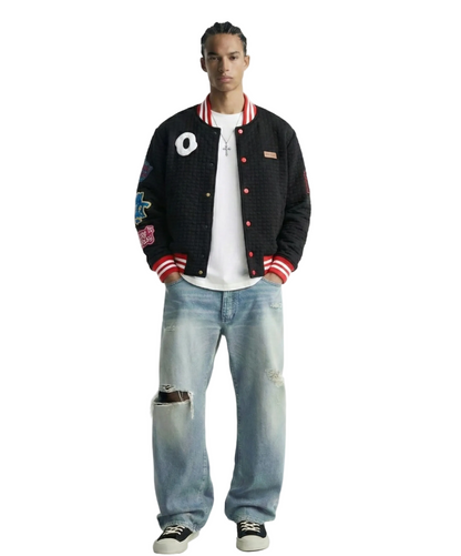 KUROI Waffle Square Pattern Jacket with patches