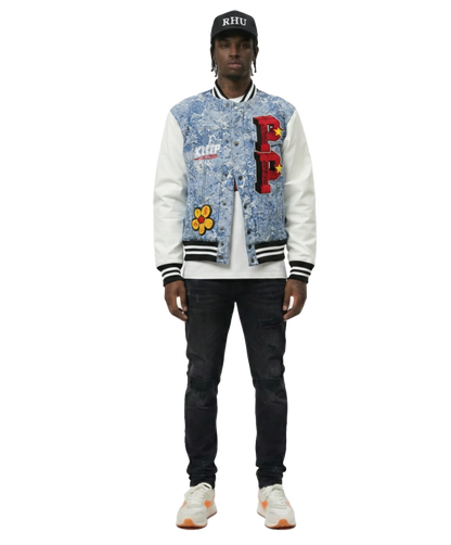 FLEX Men's Jacquard Body with faux Leather Sleeve Varsity Jacket