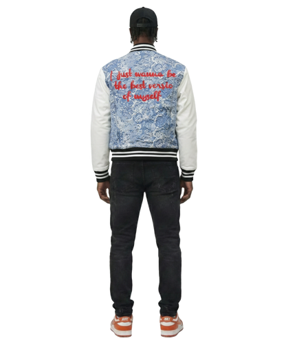 FLEX Men's Jacquard Body with faux Leather Sleeve Varsity Jacket