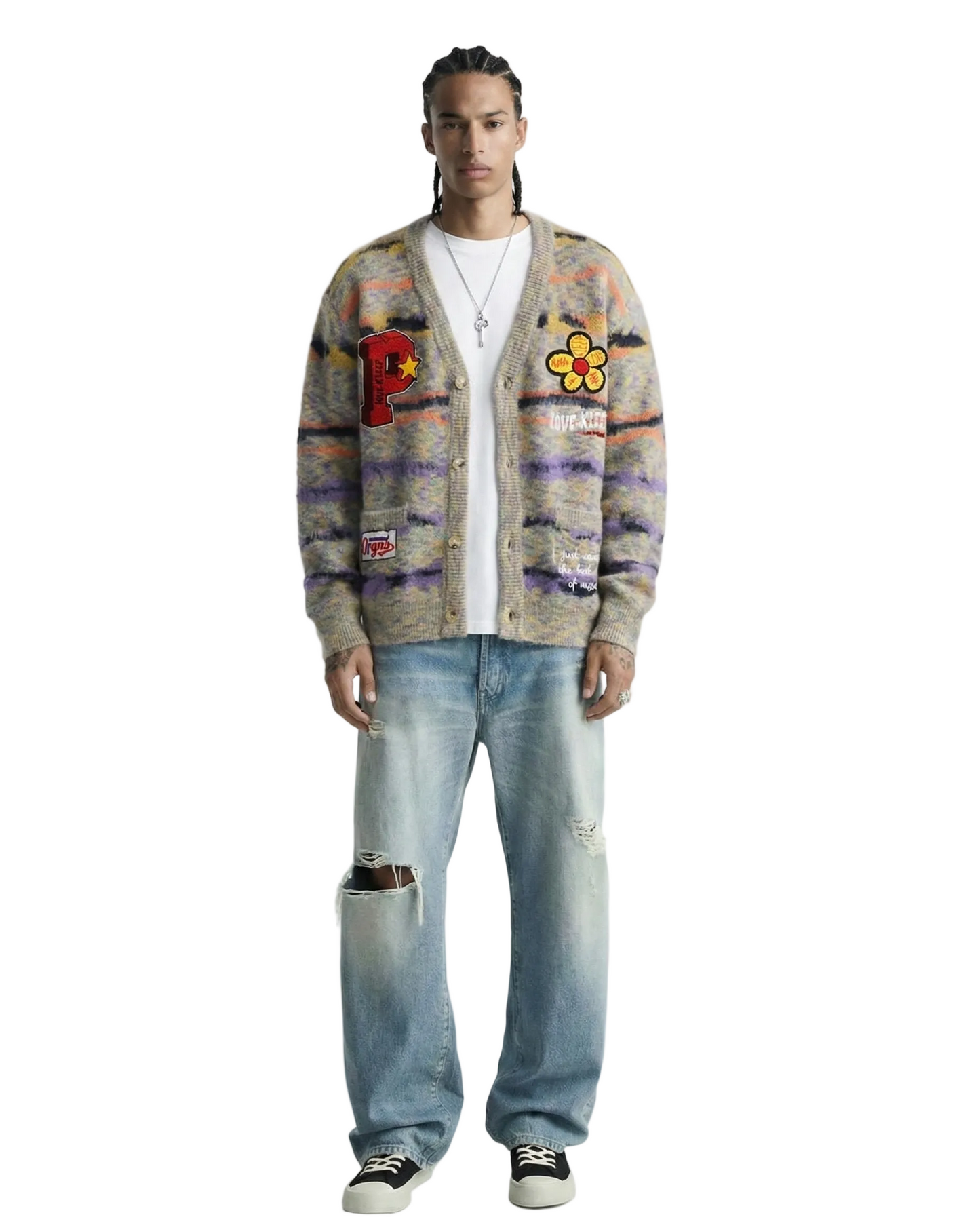 MEZZINE Men's premium sweater cardigan with embroidery & patches