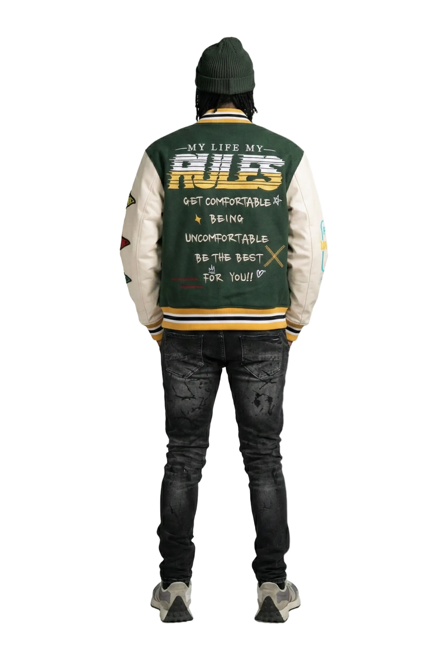 MORAINE Men's Melton Body with Faux Leather Sleeve Varsity Jacket