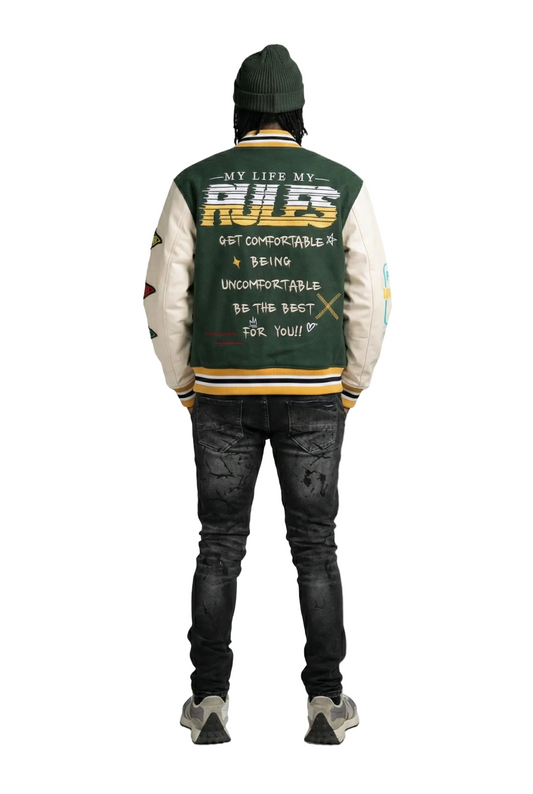 MORAINE Men's Melton Body with Faux Leather Sleeve Varsity Jacket