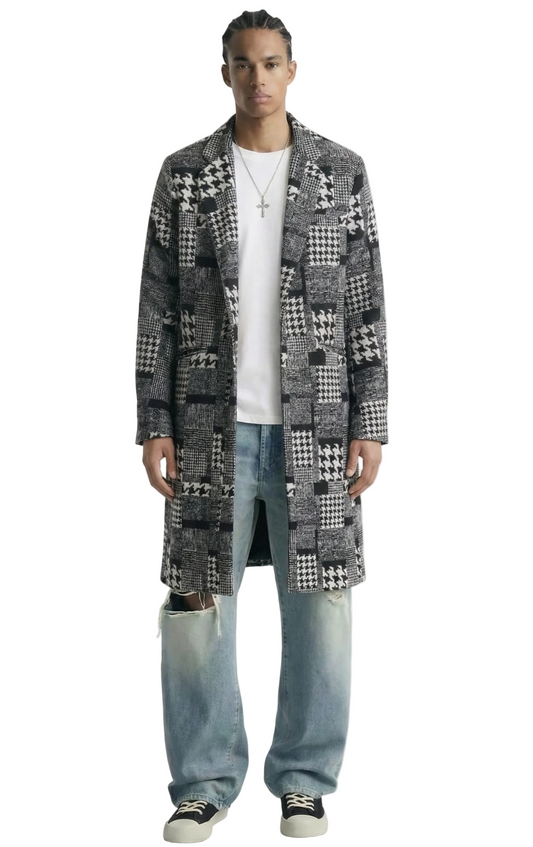 Neo black and white houndstooth pattern Wool Coat Jacket