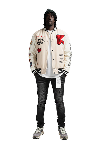 VUE Men's Melton Body with Faux Leather Sleeve Varsity Jacket