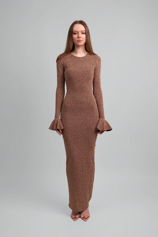 Govina Long Sleeve Copper Event Dress