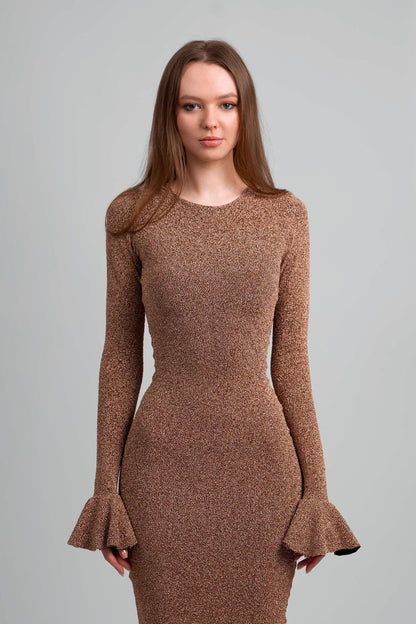 Govina Long Sleeve Copper Event Dress