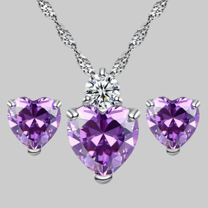 Heart-Shaped Zirconia Earrings and Necklace Set