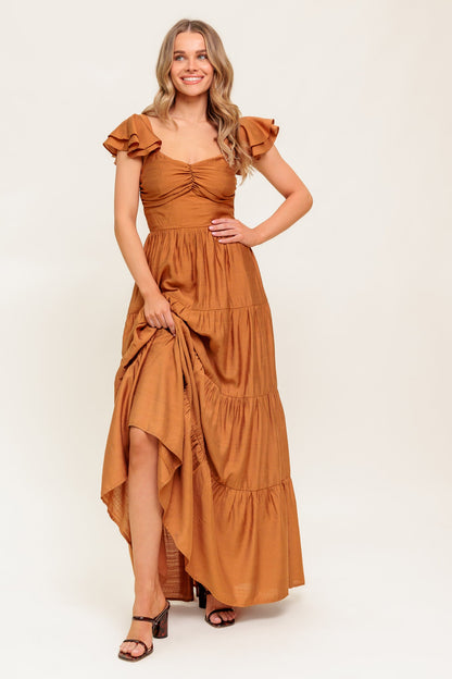 SUMMER MILK RUST WOVEN MAXI DRESS