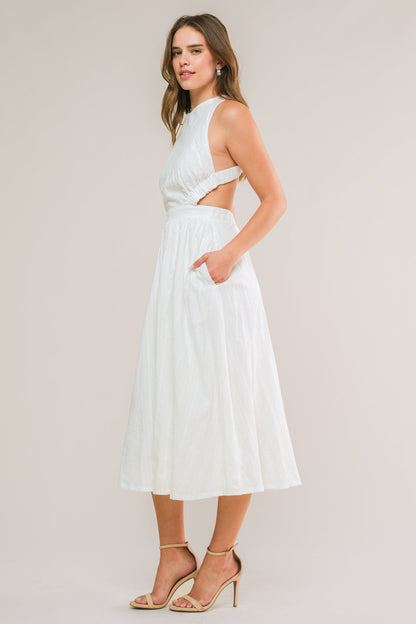 ADMIRED FROM AFAR WOVEN MIDI DRESS