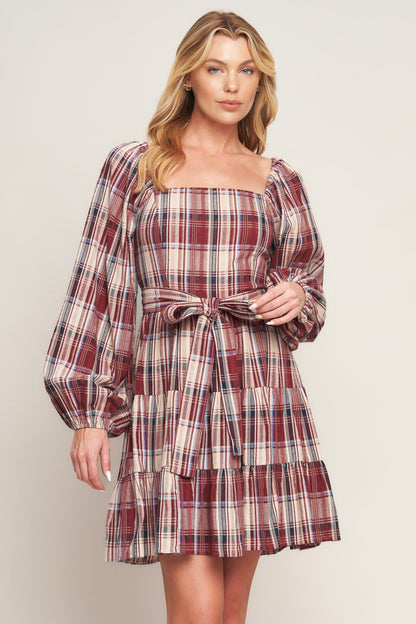 HONEY HUG PLAID MINI DRESS