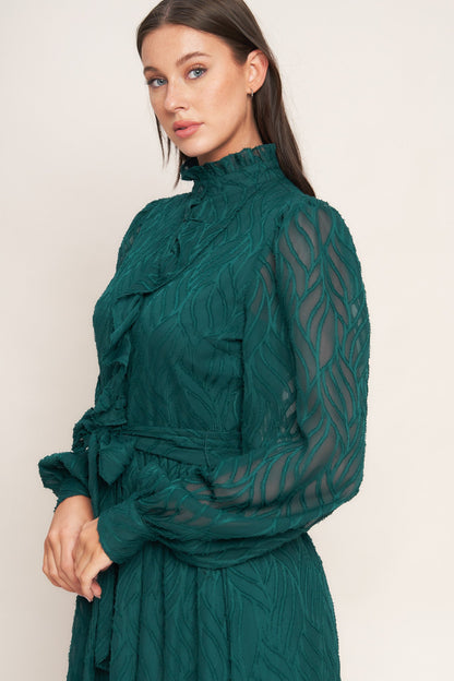 EMERALD WHISPER WOVEN MIDI DRESS